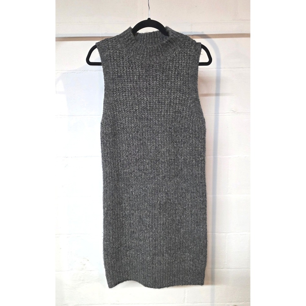 Vintage Sleeveless Mock Neck Sweater Dress Chunky Grey Knit Dress Minimalist